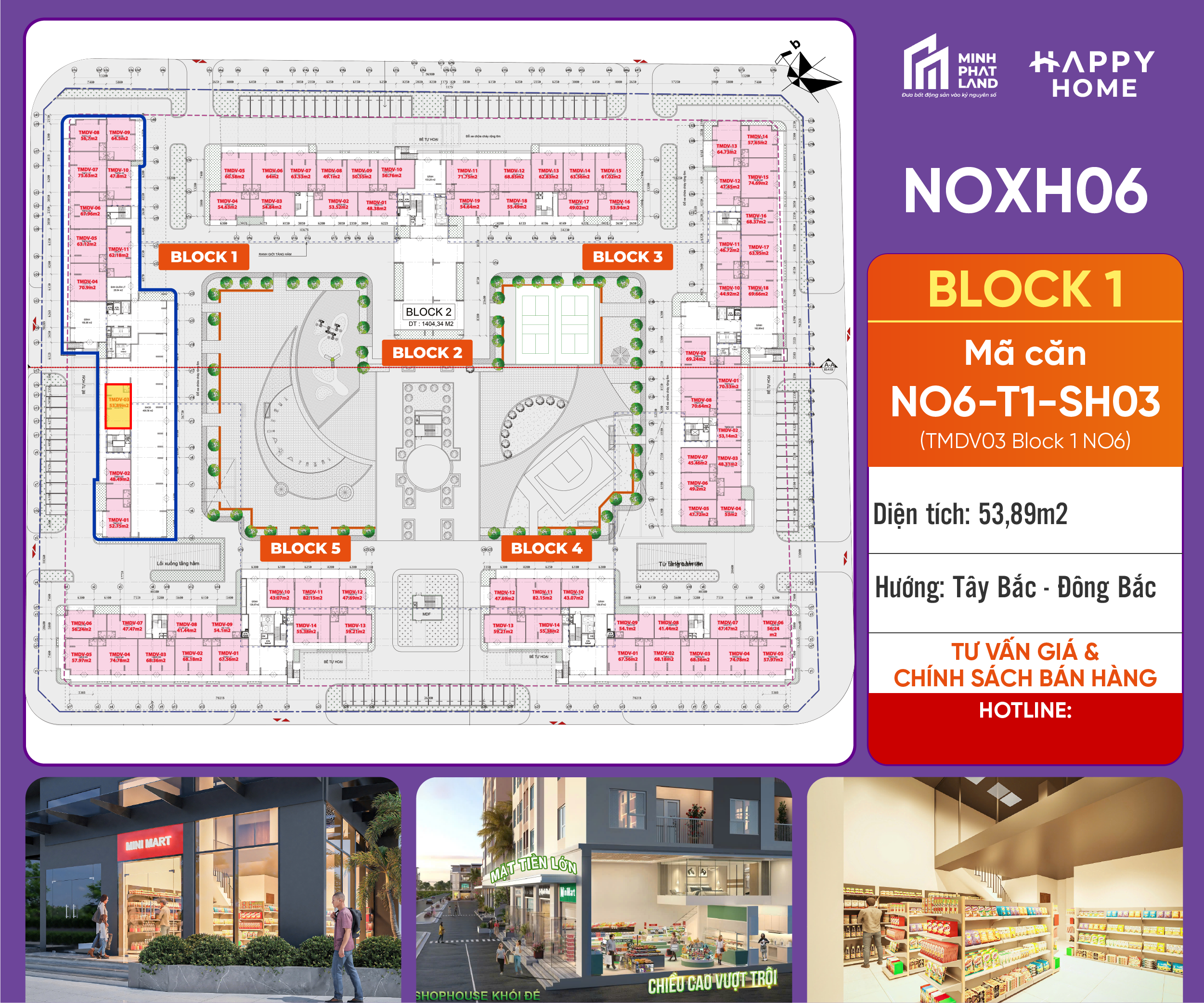 [Căn Góc] Bán Shop TMDV NOXH06 - Block 1 - Diện tích 53.89m²